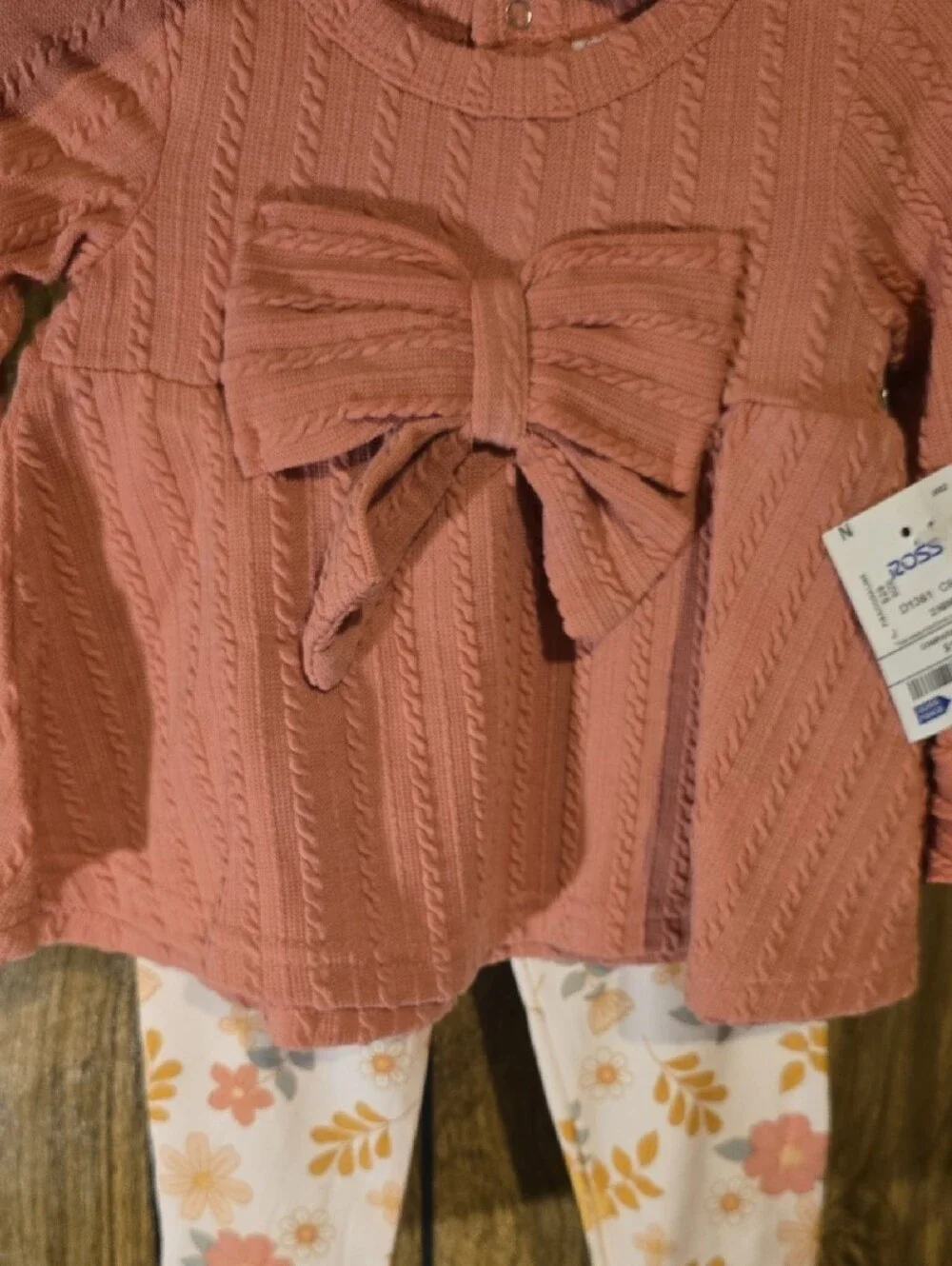 Dusty Pink Bow-Front Top & Floral Leggings Set